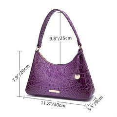 Crocodile Pattern Underarm Bag Leather Textured Handbag Purse