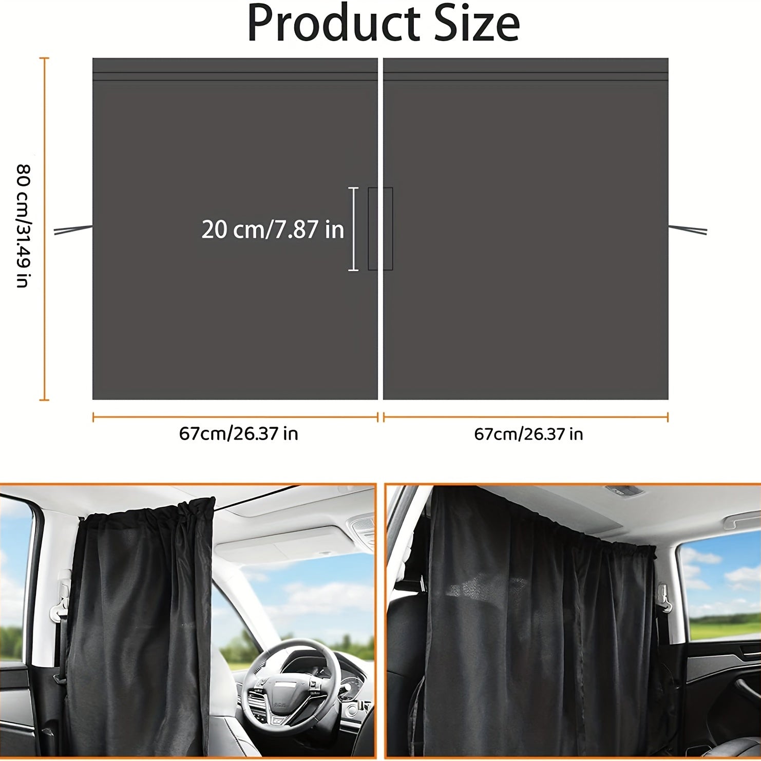 2pcs Car Divider Sunshade Curtains For Privacy Travel