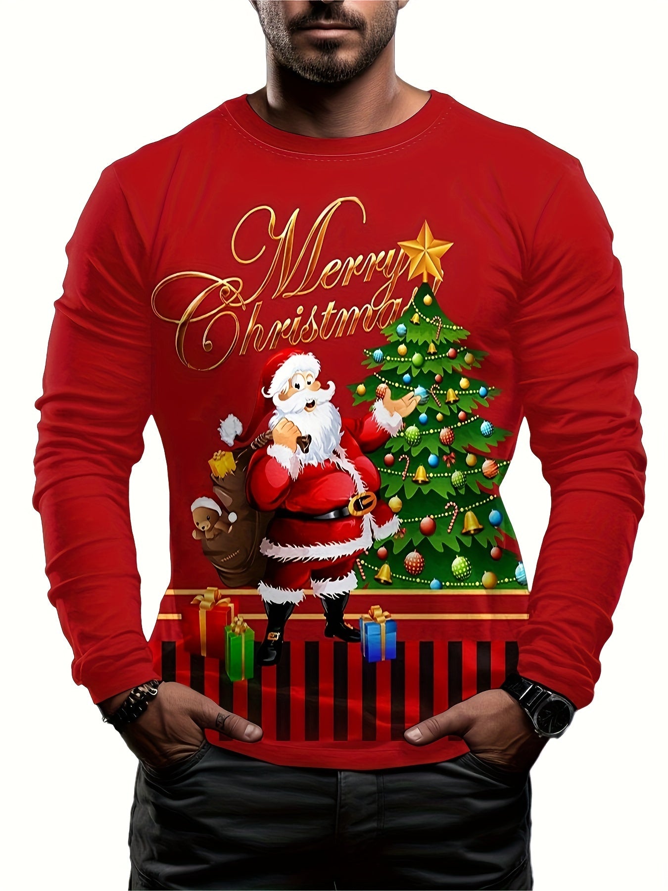 Christmas Santa Claus Print Men's Long Sleeve Tee