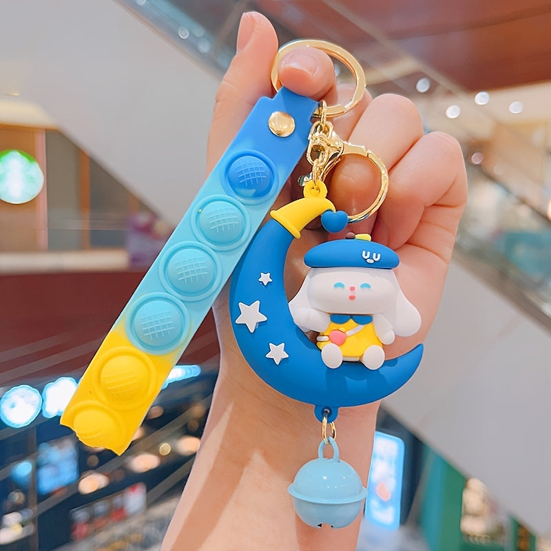 Cartoon Moon Rabbit Silicone Keychain School Bag Pendant