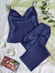 Satin Pajama Set V Neck Cami Top & Pants Women's Sleepwear