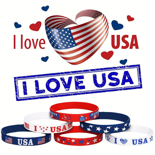 2Pcs Independence Flag Silicone Wristbands Elastic Bands