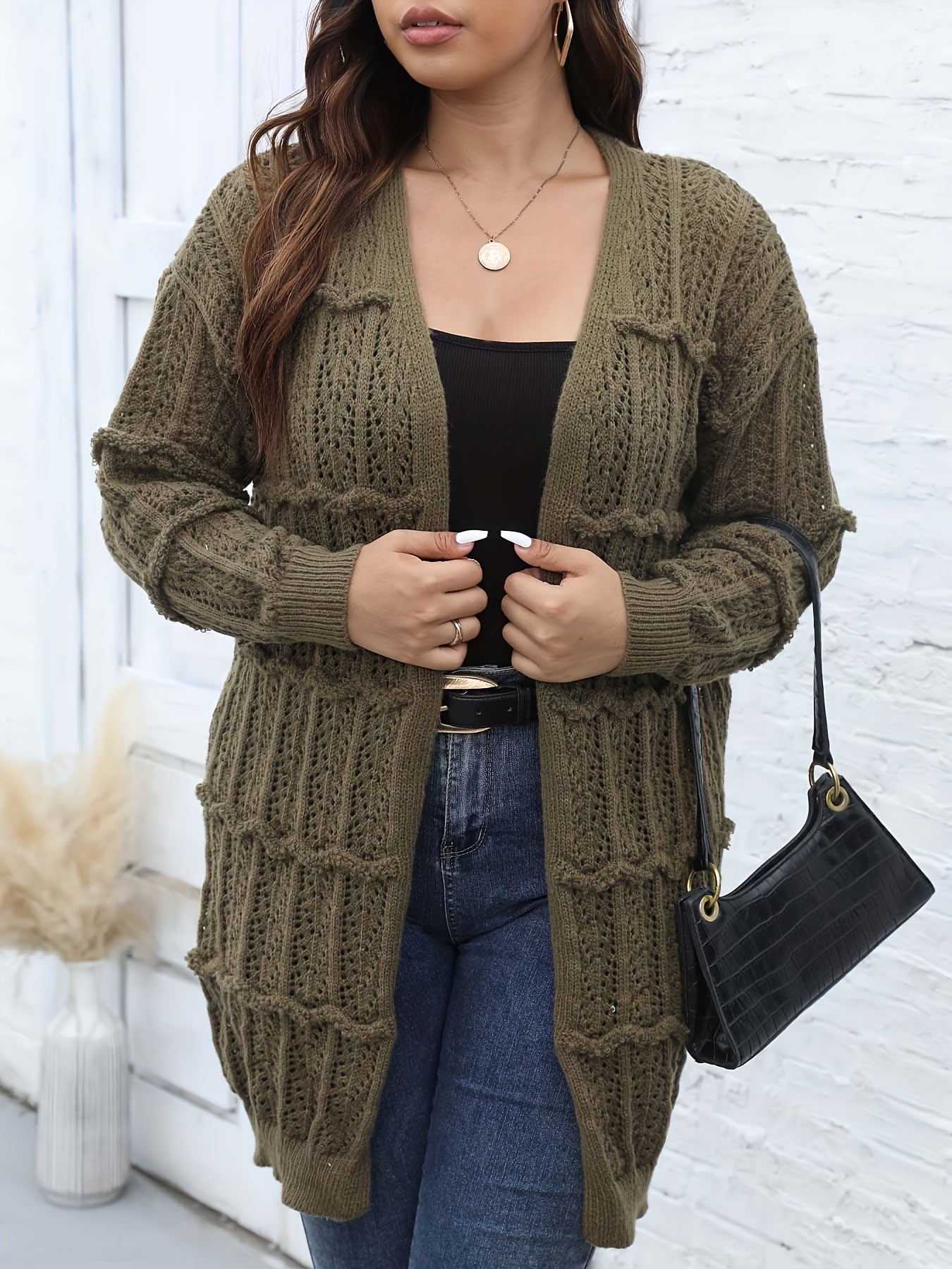  Solid Striped Long Sleeve Open Front Cardigan