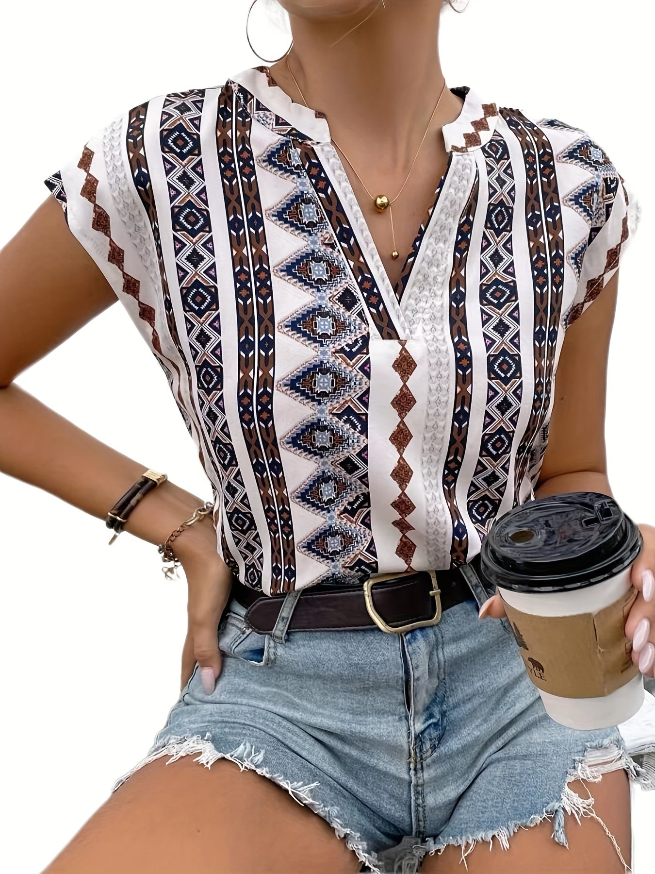 Abstract Print V neck Tank Top Women's Clothing