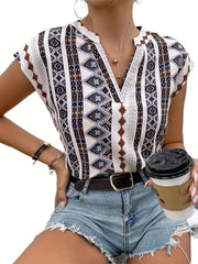 Abstract Print V neck Tank Top Women's Clothing