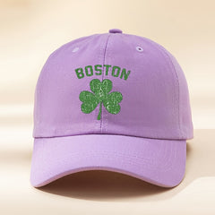 Lucky Clover BOSTON Baseball Cap Washed Distressed Sports Hat