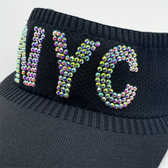 Rhinestone Letter Visor Hat Knitted Elastic Sun Cap