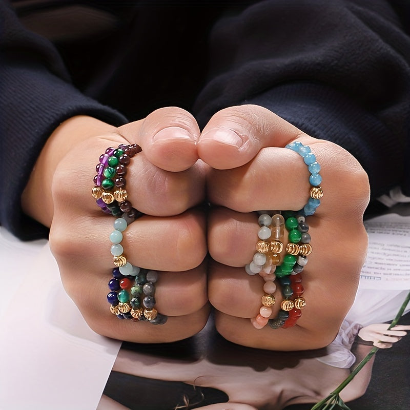 Natural Bead Ring 18k Plated Waterish Stacking Jewelry