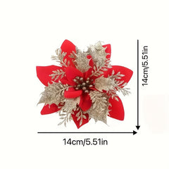 6pcs Glitter Poinsettia Flowers Red Christmas Tree Ornaments