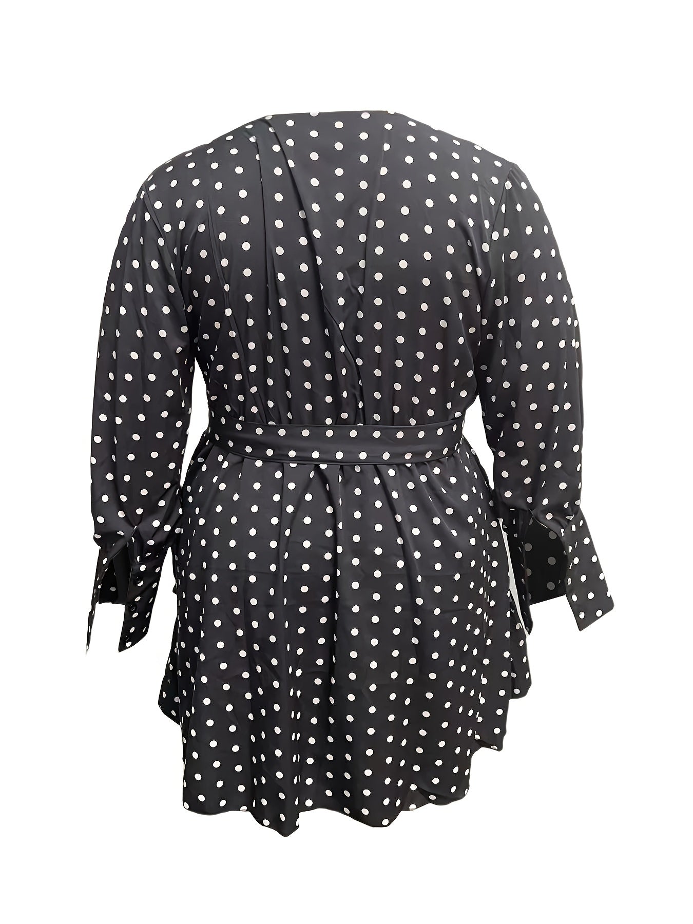 Plus Size Dot Print Ruffle Trim Side Knot Mini Dress
