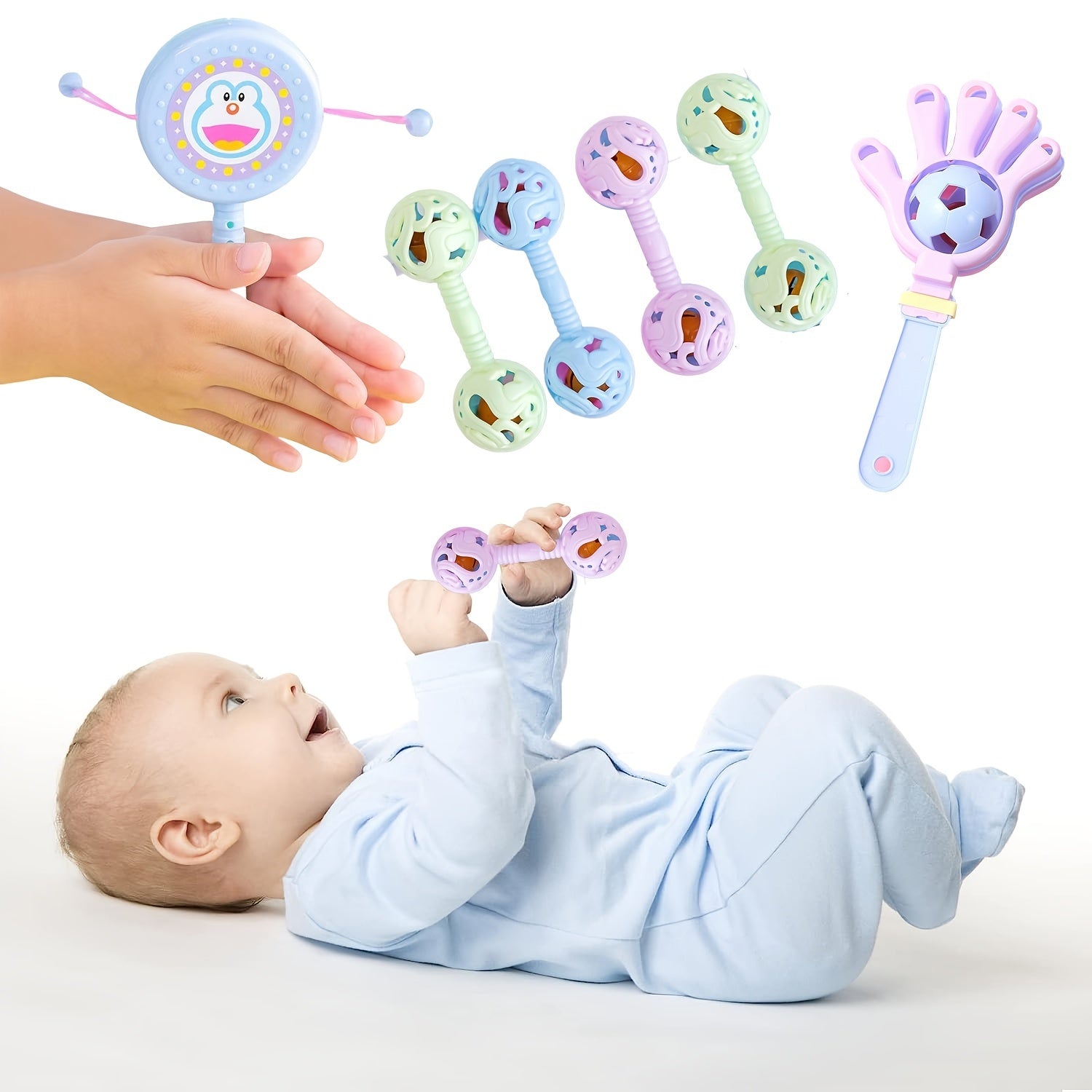 3pcs Baby Rattles Toys Double Head Clapping Rattle Instruments