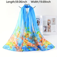 Peacock Flower Chiffon Scarf Sunscreen Shawl Outdoor Travel Head Wrap