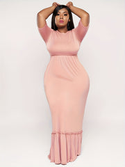  Solid Short Sleeve Maxi Dress