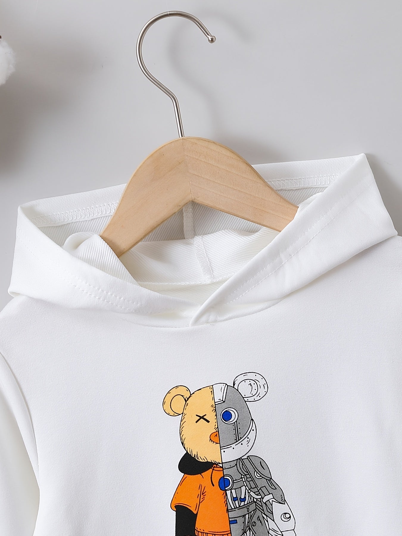 Boys Bear Print Hoodie for Spring Fall