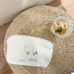 Embroidered Rabbit Cosmetic Bag Soft Plush Travel Makeup Pouch
