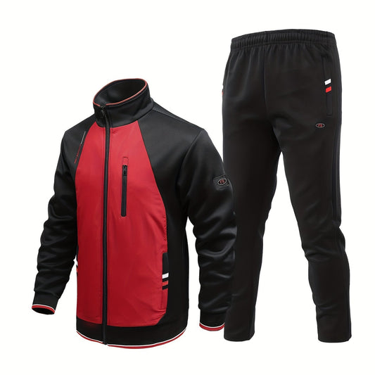Men's Zip Up Jacket and Stretch Pants Set with Zipper Pockets