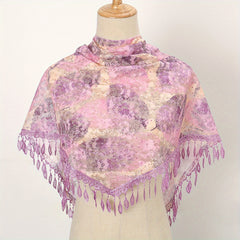 Flower Print Triangle Scarf Tassel Shawl
