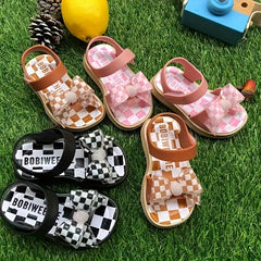 Plaid Open Toe Baby Sandals Lightweight Breathable