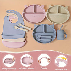 Toddler Plates Silicone Infant Eating Set Cat 3-5pcs