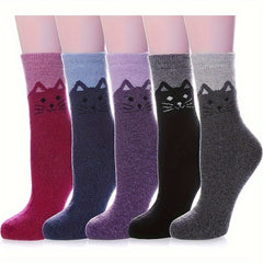 5 Pairs Cat Wool Socks Winter Warm Socks Thick Cozy Socks for Women and Men