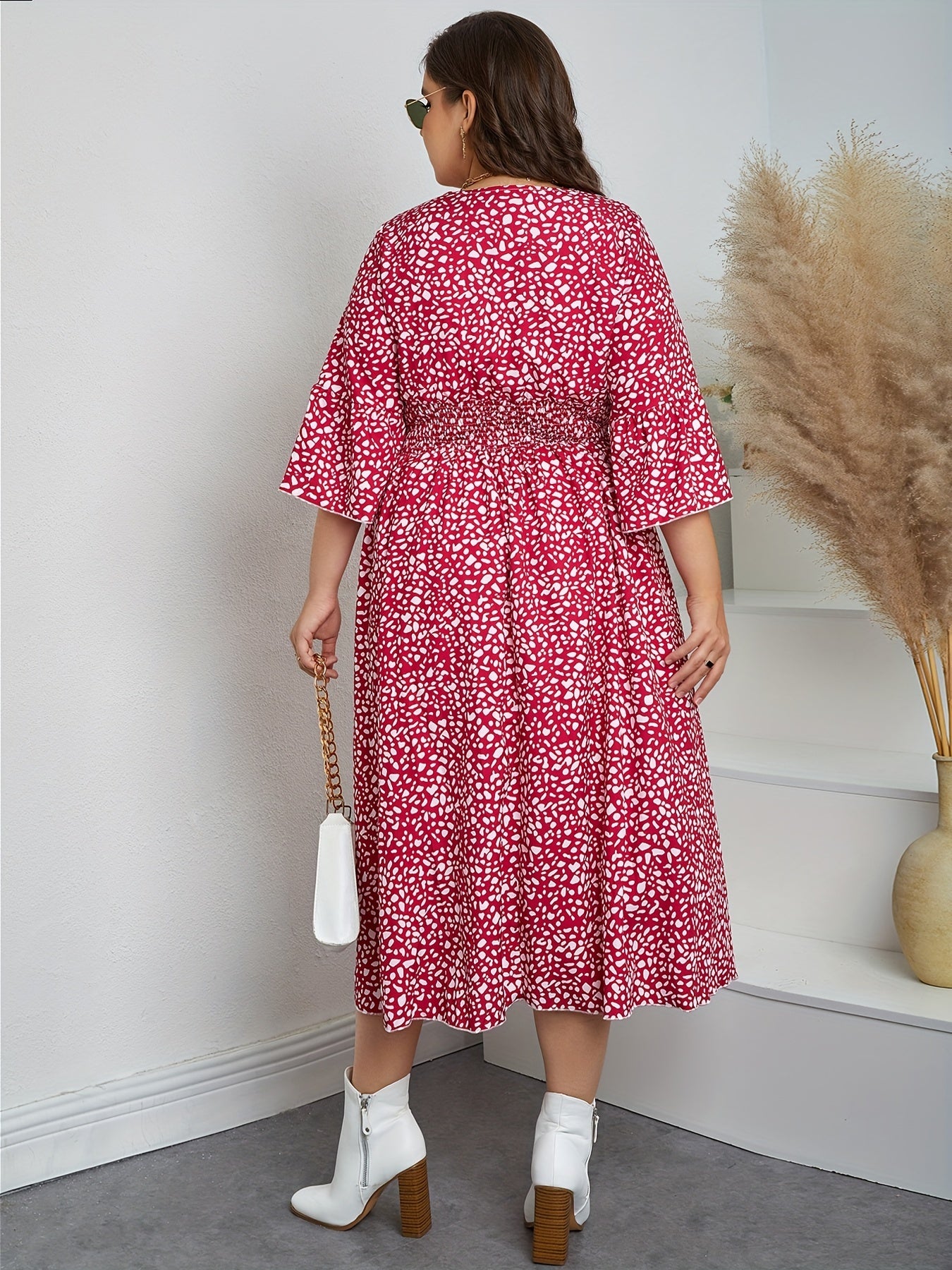  Bell Sleeve V Neck Casual Dress
