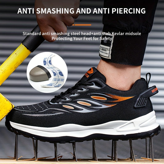 Men's Striped Work Safety Shoes Puncture-Proof Anti-skid Steel Toe Lightweight