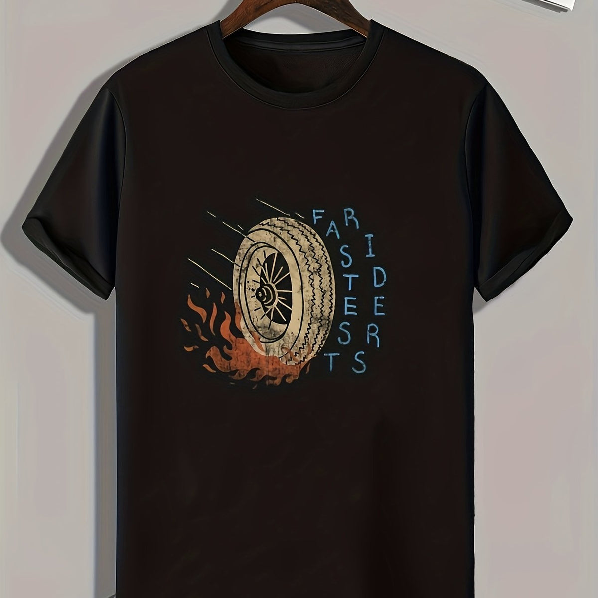 Burning Tyre Print Men's Graphic T shirt Casual Comfy Tees