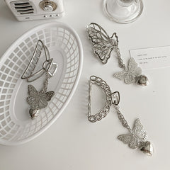 Vintage Silver Hair Claw Pin Hollow Out Butterfly Heart Tassel Hair Clip