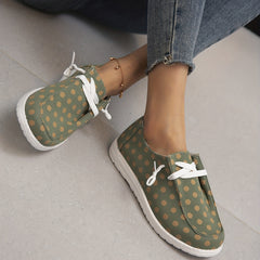 Yellow Polka Dot Canvas Shoes Lace Up Lightweight Walking Shoes