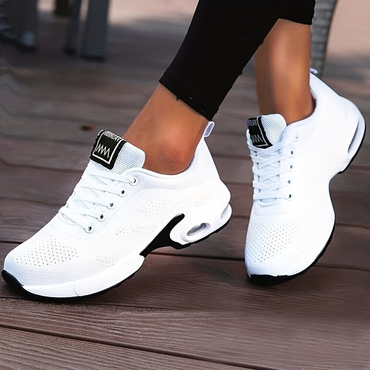 Women's Air Cushion Sneakers Flying Woven Running Shoes Lace Up