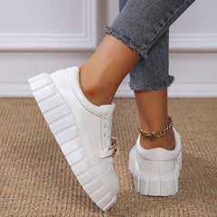 Women's Metallic Chain Decor Platform Sneakers Casual Lace Up Outdoor Shoes