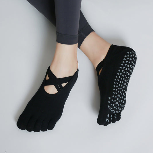 Criss Cross Anti Slip Yoga Socks 5 Toes Towel Bottom