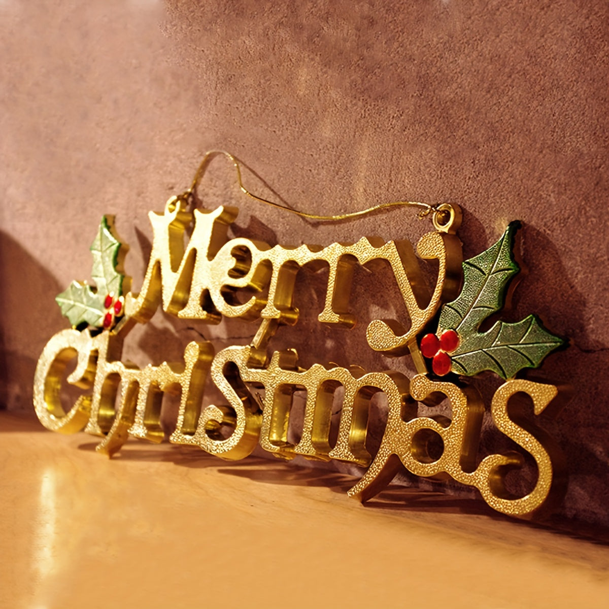 Christmas Hanging Sign Gold & Silver Letters No Power Plastic Holiday Ornament