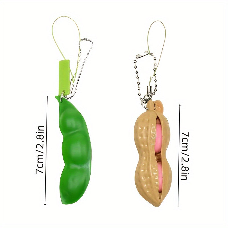 Pea Pod & Peanut Fidget Toy Keychain Stress Relief Key Ring Gift
