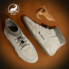 Men's Leather High Top Sock Sneakers Lightweight Waterproof Shoes