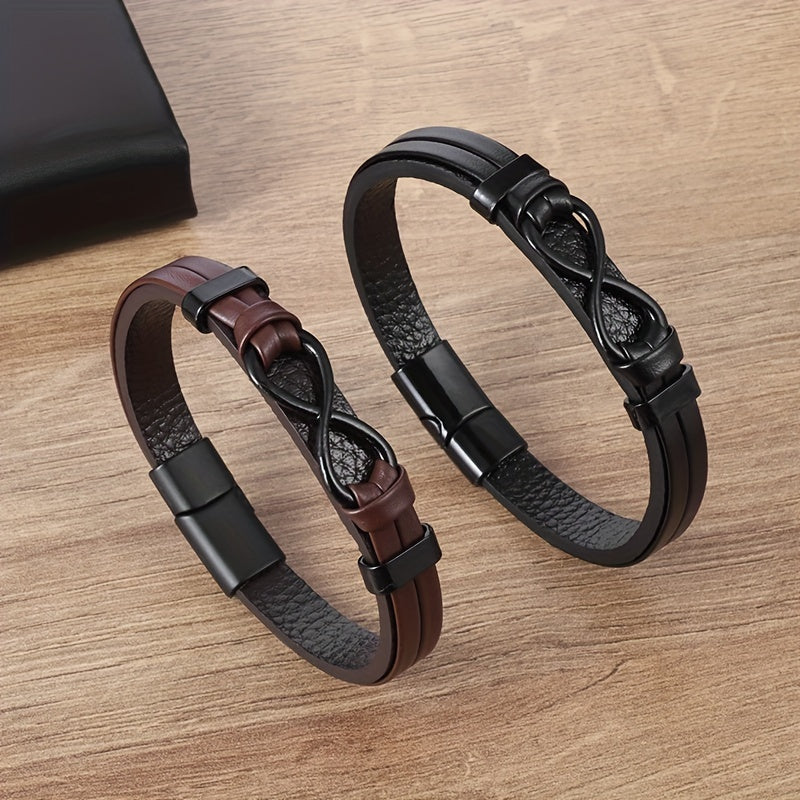 Vintage Leather Braided Charm Bracelet Figure 8 Never Fade Men And Women Jewelry