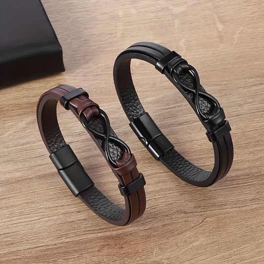 Vintage Leather Braided Charm Bracelet Figure 8 Never Fade Men And Women Jewelry