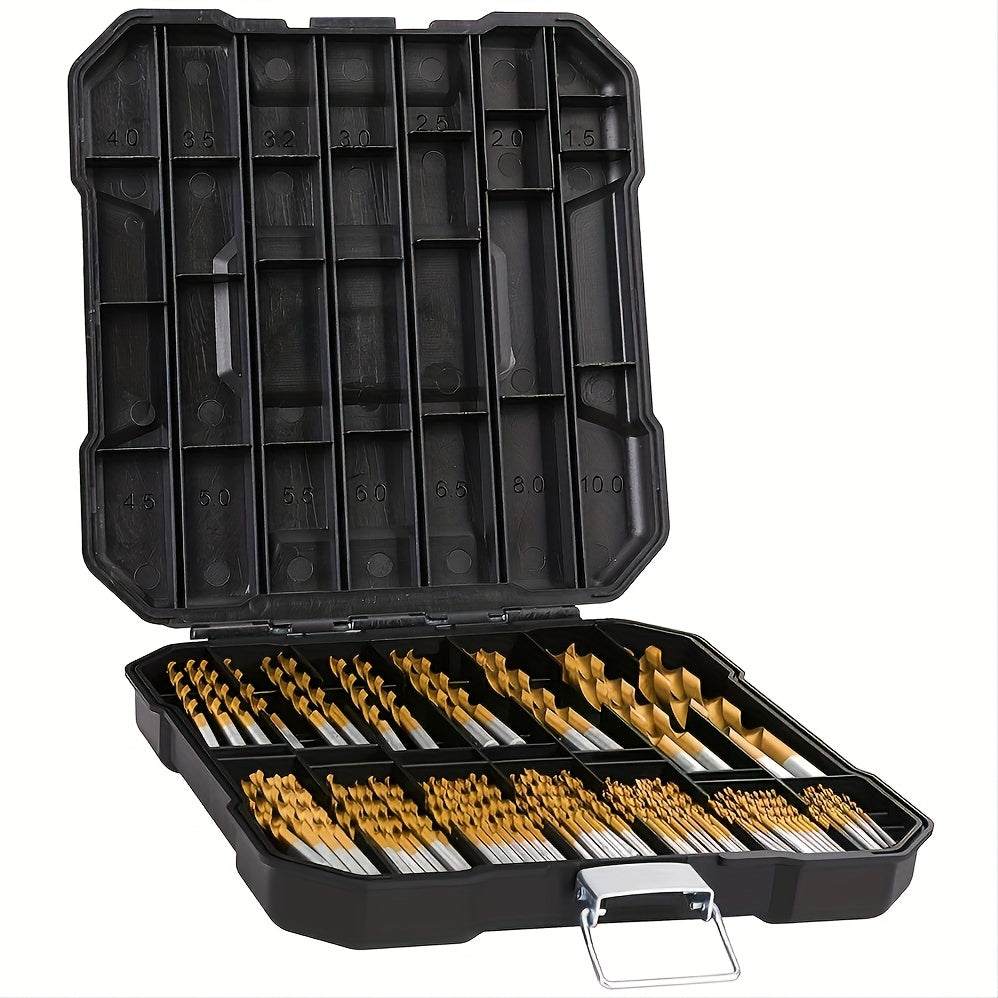99pcs Titanium Coated Drill Bits Kit High Speed Steel Drill Bits Kit With Case