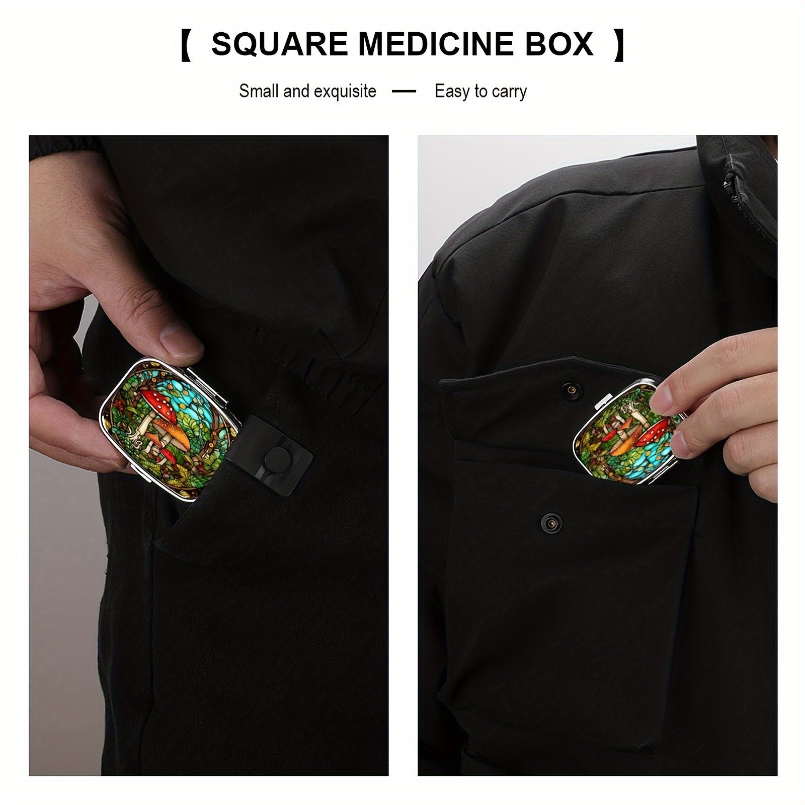 Mushroom Garden Portable Pill Box with 1 Compartment & 2 Dividers