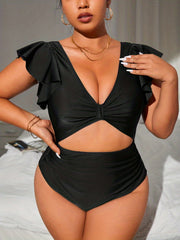  Ruched Cut Out One Piece Swimsuit