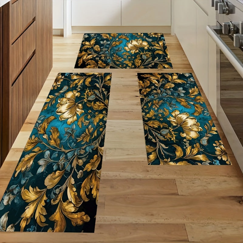 Retro Floral Area Rug Machine Washable Mat for Living Room