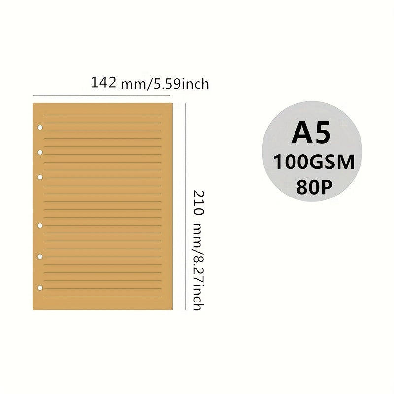 A5 Loose Leaf Paper 80 Sheets 160 Pages 6-Hole Core Replacement