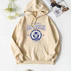 Solid Letter Print Hooded Sweatshirt Women's Clothing