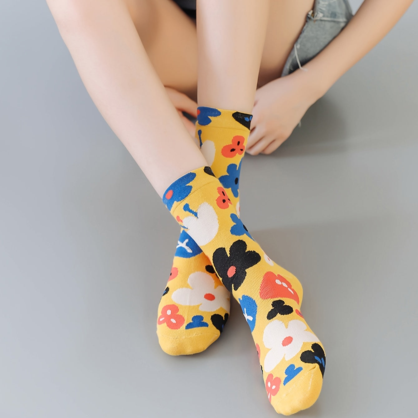 10 Pairs Floral Print Socks Women's Stockings