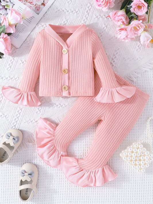Baby Girls Flared Cuff Cardigan Top Flared Pants Set