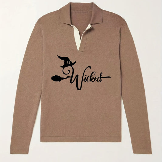 Men's Witch Pattern Knit Polo Shirt