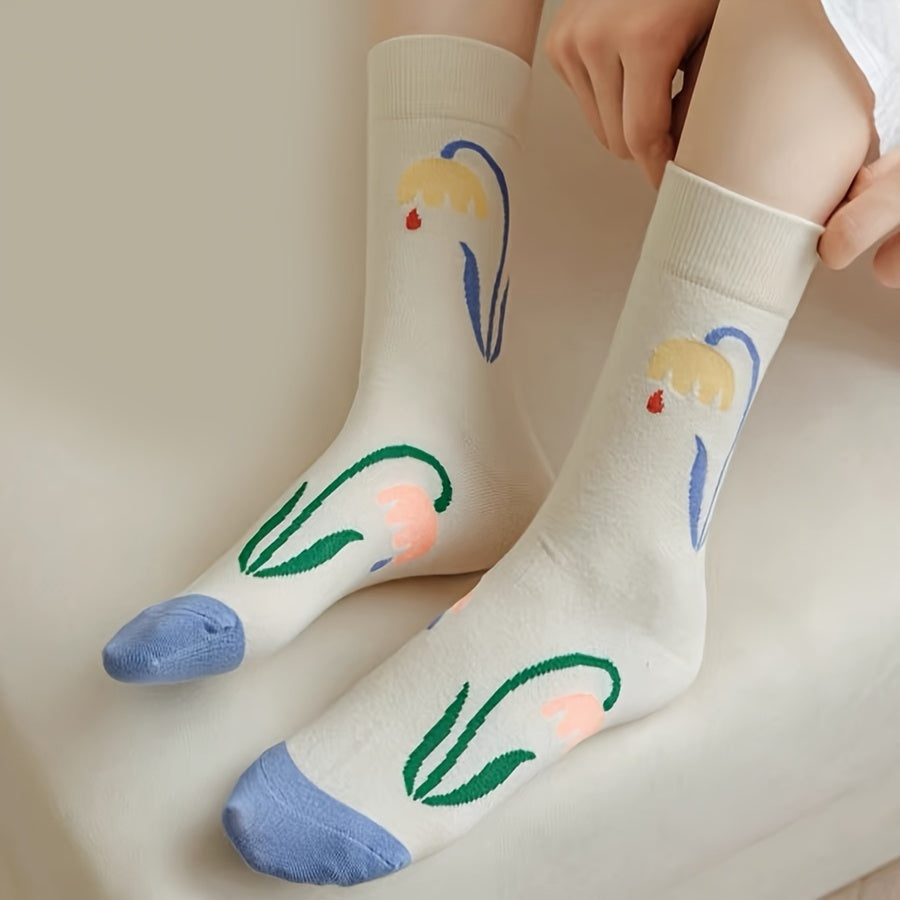 5 Pairs Floral Cartoon Print Socks Women's Stockings