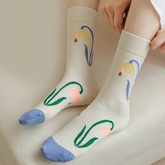 5 Pairs Floral Cartoon Print Socks Women's Stockings