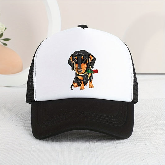 Mesh Print Rose Flower Dog Baseball Cap Sunshade Peaked Cap Trucker Hat