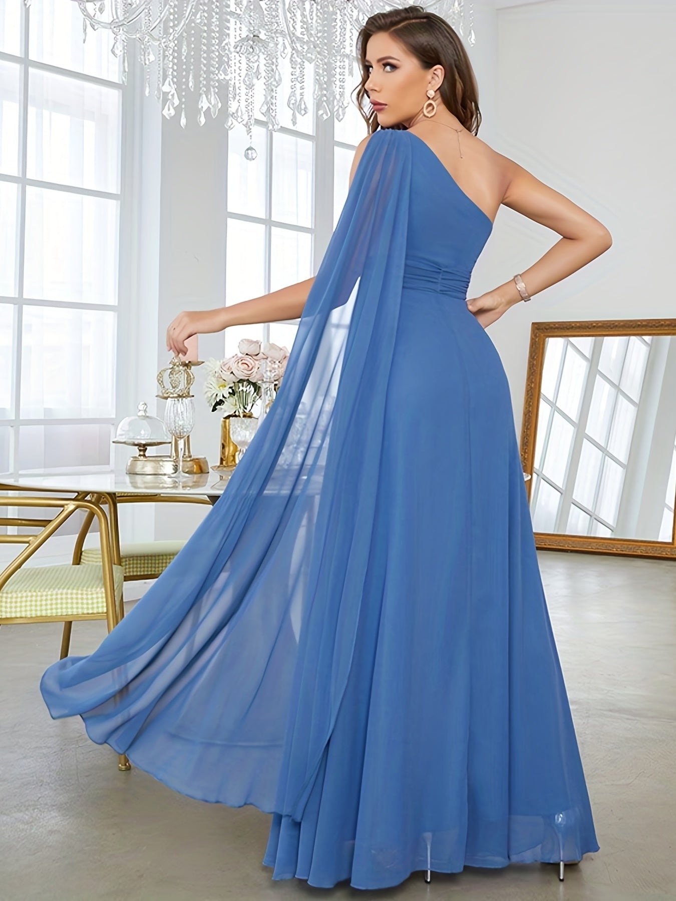 One Shoulder Bridesmaid Dress Ruched Wedding Party Women's Clothing